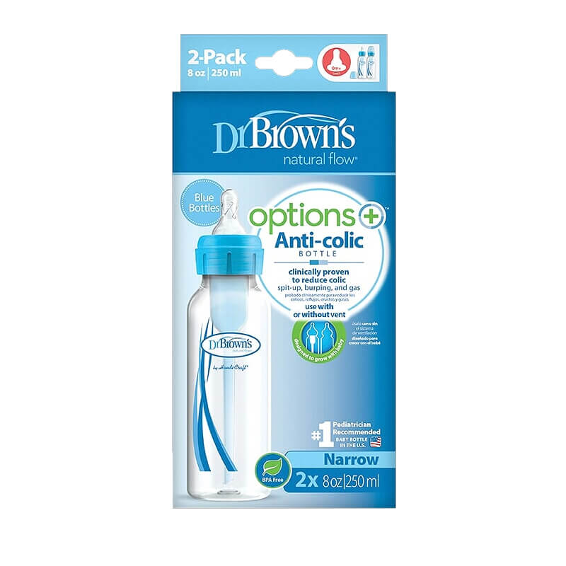 Πλαστικό Μπιμπερό Dr.Brown's™ Options+ με στενό λαιμό 250ml Μπλε (2 τεμ.)