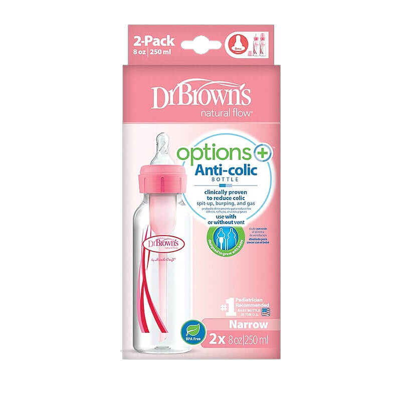 Πλαστικό Μπιμπερό Dr.Brown's™ Options+ με στενό λαιμό 250ml Ροζ (2 τεμ.)