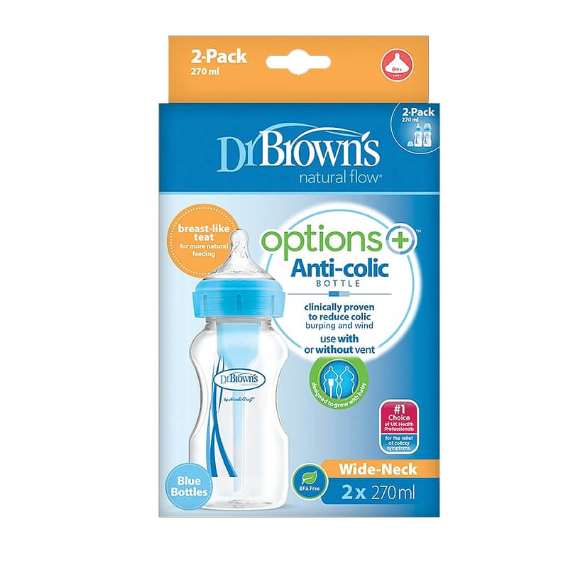 Πλαστικό Μπιμπερό Dr.Brown's™ Options+ με φαρδύ λαιμό 270ml Μπλε (2 τεμ.)