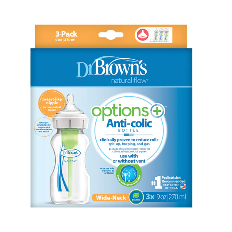 Πλαστικό Μπιμπερό Dr.Brown's™ Options+ με φαρδύ λαιμό 270ml (3 τεμ.)