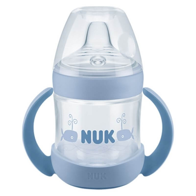 Μπιμπερό εκπαίδευσης NUK Nature Sense με λαβές 6-18m 150ml Blue