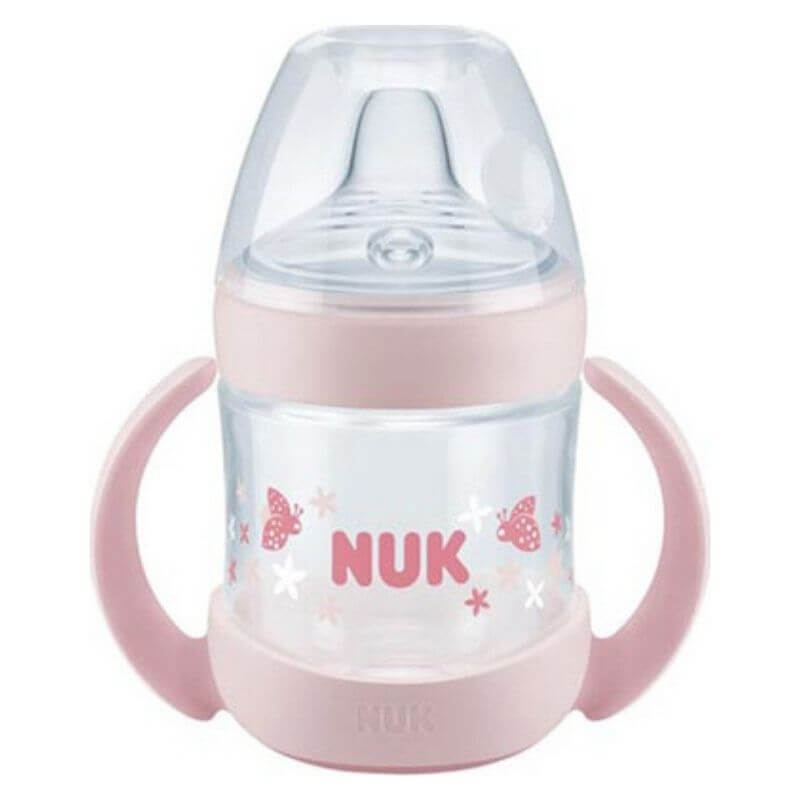 Μπιμπερό εκπαίδευσης NUK Nature Sense με λαβές 6-18m 150ml Pink