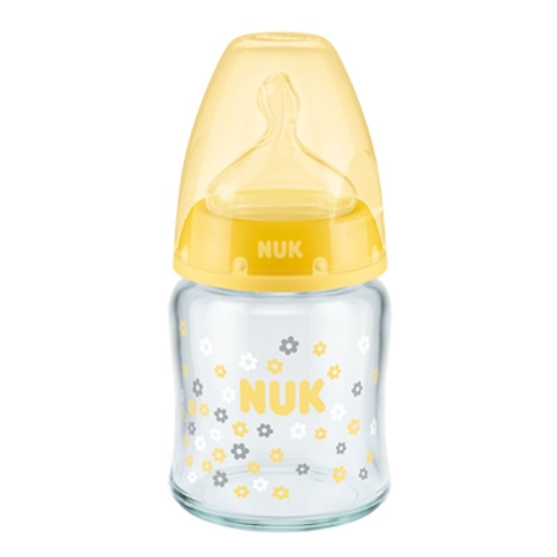 Μπιμπερό γυάλινο NUK First Choice Plus 120ml με θηλή Silic Yellow