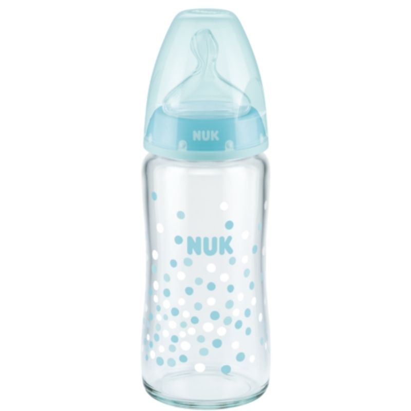 Μπιμπερό γυάλινο NUK First Choice Plus 240ml με θηλή Silic Blue