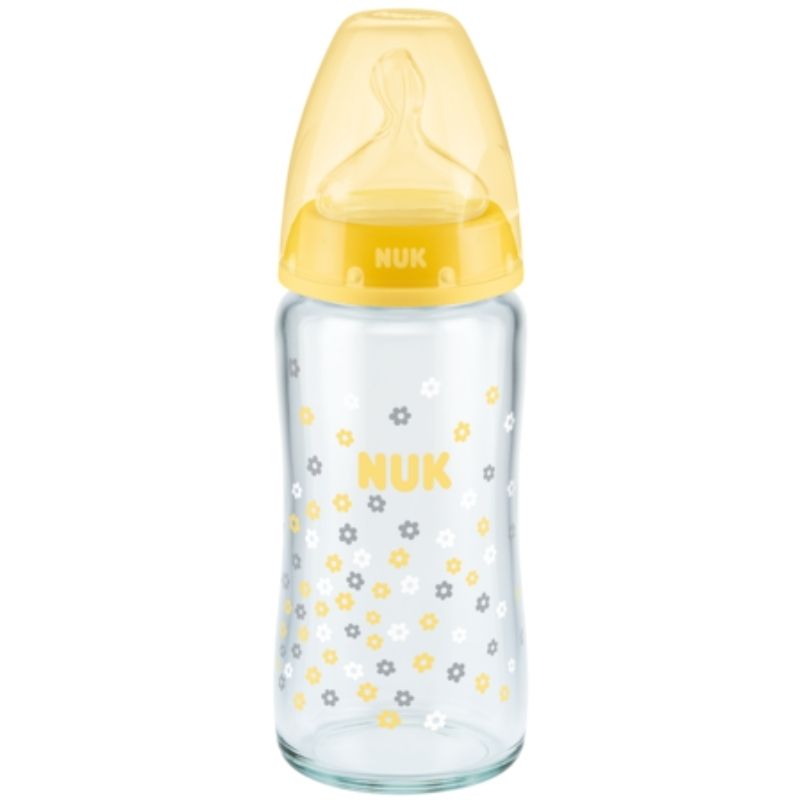 Μπιμπερό γυάλινο NUK First Choice Plus 240ml με θηλή Silic Yellow